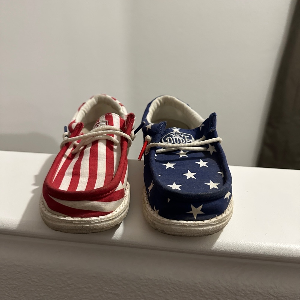 Hey Dude Red and Blue Sneakers with Stars and Stripes